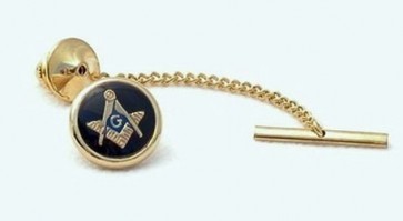 Tie Tack Masonic Black Background Round Tie Pin in Gold