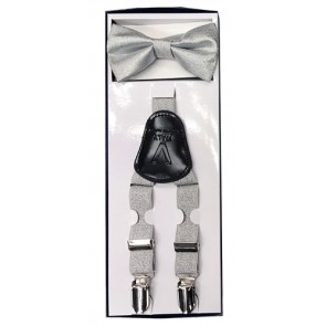 Boys Lame Metallic Silver or Gold Suspender and Bow Tie Sets with Clips
