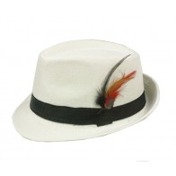 Black Banded WHITE Fedora Hat with Feather