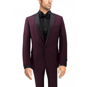 Tuxedo Burgundy High Fashion Framed Peak Lapel Satin