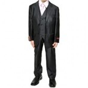 Suit for Boys Black Textured Microfiber Three Piece Suit