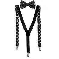 Mens Black and White Polka Dot Suspenders Set 