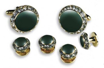 Cufflinks and studs Hunter Green Center with Crystal Edge comes in Gold finish