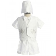 Infant Boys White Baptism Outfit Christening Short Set 5-Piece