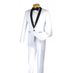 White and Black Slim Fit Narrow Shawl Slim Fit Tuxedo- Prom- Wedding