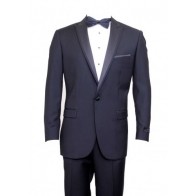 Tuxedo Navy Blue High Fashion Framed Peak Lapel Satin