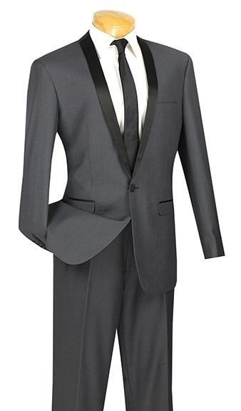 Gray Slim Fit with Black Narrow Shawl Lapel Tuxedo Prom- Wedding