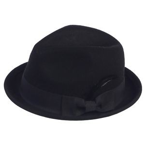 Boys Hats Black Fedora Wool Hat with Feather