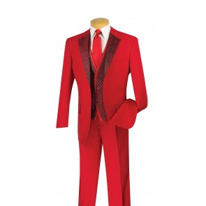 Church Suit 3 piece Set with Patterned Lapel and Trimmed Vest