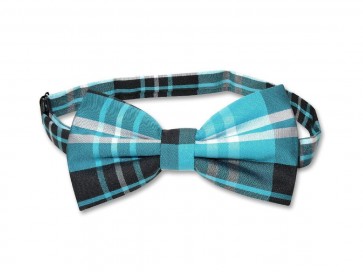 Mens Turquoise Tartan Plaid Pre Tied Bow Tie
