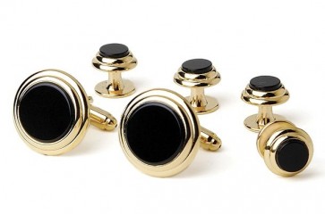 Cufflinks Studs GENUINE ONYX TWO TIER Cuff Links Set
