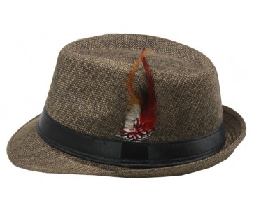 Fedora Hat  DARK COFFEE Black Banded  with Feather