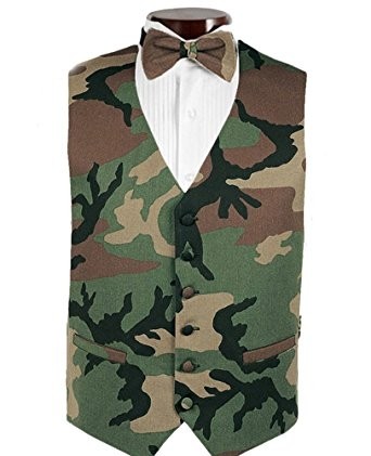 Tuxedo Vest Camouflage Satin Poly Vest With Bow Tie Option