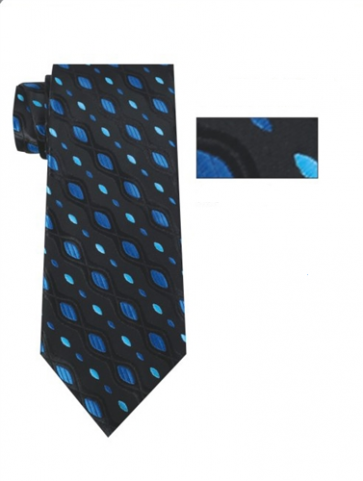 Mens Black and Turquoise Pattern Skinny Necktie with Matching Pocket Square