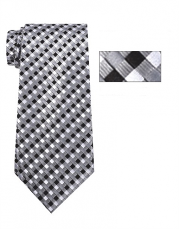 Mens Black and Silver Striped Skinny Necktie with Matching Pocket Square