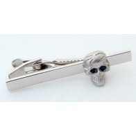 Tie Bar Skull Pearl Rhodium Jet Black Eyes