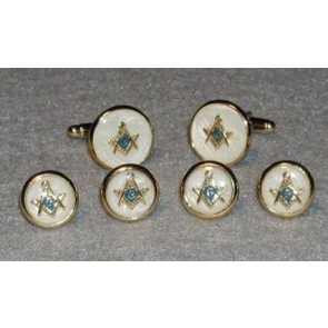 Cufflinks Studs MASONIC MOTHER OF PEARL Cuff Links Gold