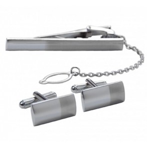 Cufflink and Tie Bar Set Silver Two Tone