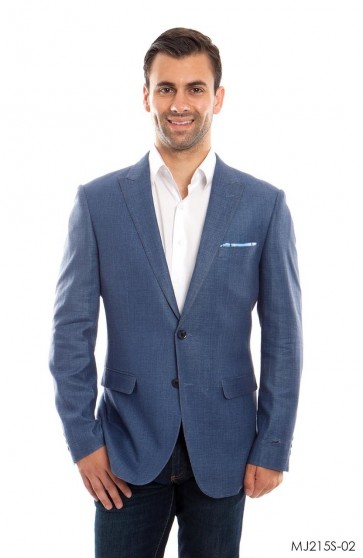 Mens Blue Linen Sports Coat Peak Lapel- Coat Only