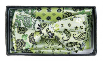 Boys Mint Paisley Pattern Bowtie and pocket square