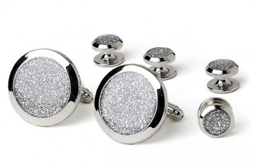 Cuff Links Studs Silver DIAMOND DUST Cuff Links Set Silver