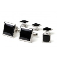 Cufflinks Studs FAUX ONYX SQUARE Cuff Links Set