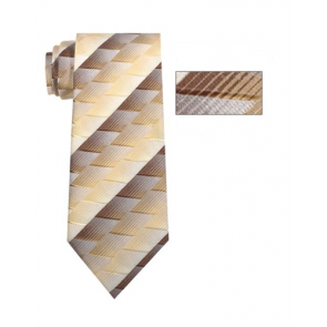 Mens Beige and Brown Striped Skinny Necktie with Matching Pocket Square