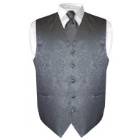 Mens Paisley Tone On Tone Charcoal Grey Vest with Tie Set