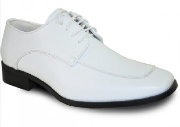 Mens White Square Toe Matte Dress Shoe with Front Stitching