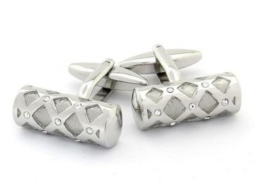 Diamond Barrel Pattern Cufflinks Silver Finish