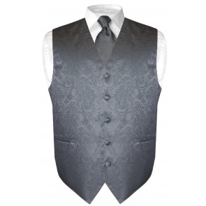 Mens Paisley Tone On Tone Charcoal Grey Vest with Tie Set