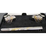 Cufflinks And Tie Bar Silver and Gold Set