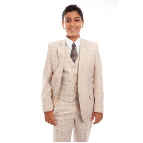 Boys Beige Windowpane Suit 5-Piece Set High Quality - Kids - Toddler - Children - Wedding