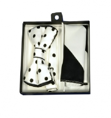 White and Black Polka Dot Bowtie and Pocket Square
