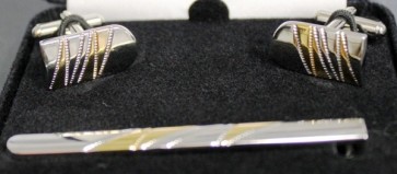 Cufflinks And Tie Bar Silver and Gold Set