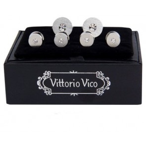 Brushed Metal Faux Diamond Cufflinks and Studs Set by Vittorio Vico
