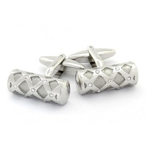 Diamond Barrel Pattern Cufflinks Silver Finish