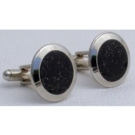 Cufflinks Black Diamond Dust Wide Rim Silver Cuff Links