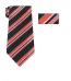 Mens Coral  Striped Skinny Necktie with Matching Pocket Square