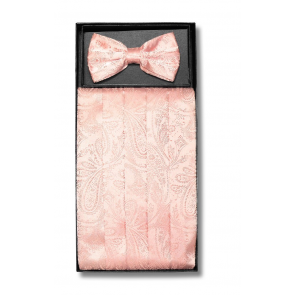 Mens Peach Paisley Pattern Cummerbund and Bowtie Set with Self tie Bowtie Option
