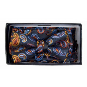 Boys Navy Paisley Pattern Bowtie and pocket square