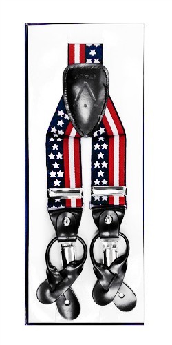 USA Flag Patriotic Suspenders - Button and Clip Convertible