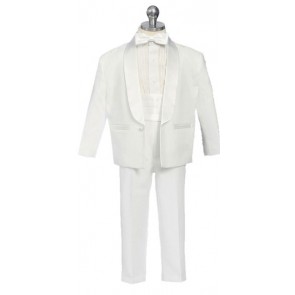 Boys White Shawl Tuxedo Set Ring Bearer Baptism and First Communion Tuxedos