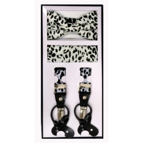 Leopard Print Mens Suspenders and Bowtie and Pocket Square