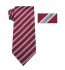 Mens Burgundy, Gray and Silver Striped Skinny Necktie with Matching Pocket Square