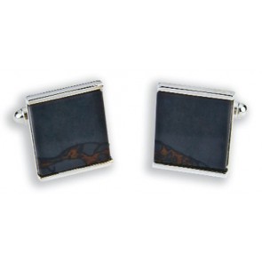 Cuff Lnks Genuine Black Veined Obsidian Stone Square Cuff Links
