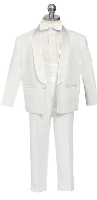 Boys White Shawl Tuxedo Set Ring Bearer Baptism and First Communion Tuxedos