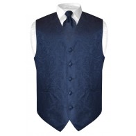 Mens Paisley Tone On Tone Navy Blue Vest with Tie Set 