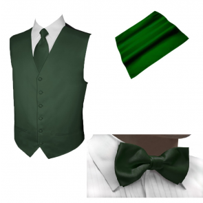 Mens Hunter Green 4-Piece Set Includes bowtie - Tie and Pocket Square