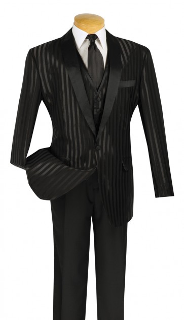 One ButtonTuxedo Three Pcs Tone on Tone Striped